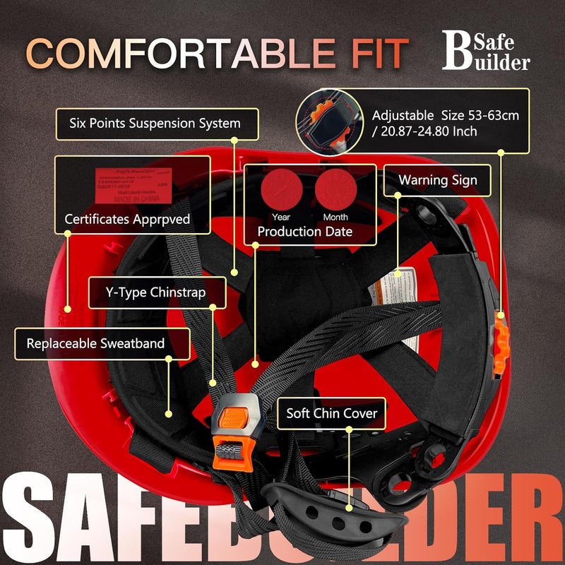 SAFEBUILDER Construction Safety Helmet ABS Hard Hat Adjustable Ventilation System Hardhats Industrial Work Head Protection for Men Certified ANSI/ISEA Z89.1 - Image 4